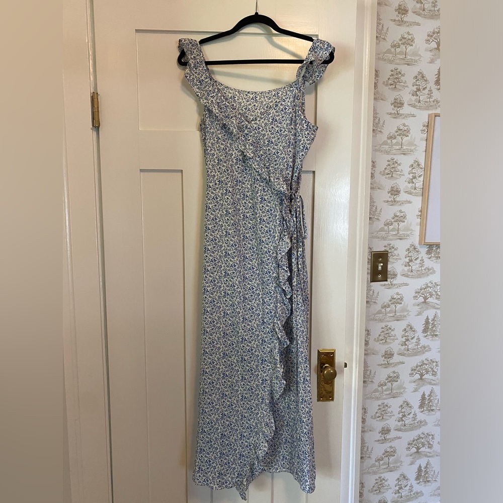 Floral Blue and White Wrap Dress